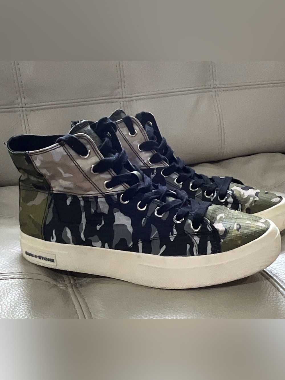 Sun + Stone Camo High-Top Sneakers in Black, Olive, and Gray